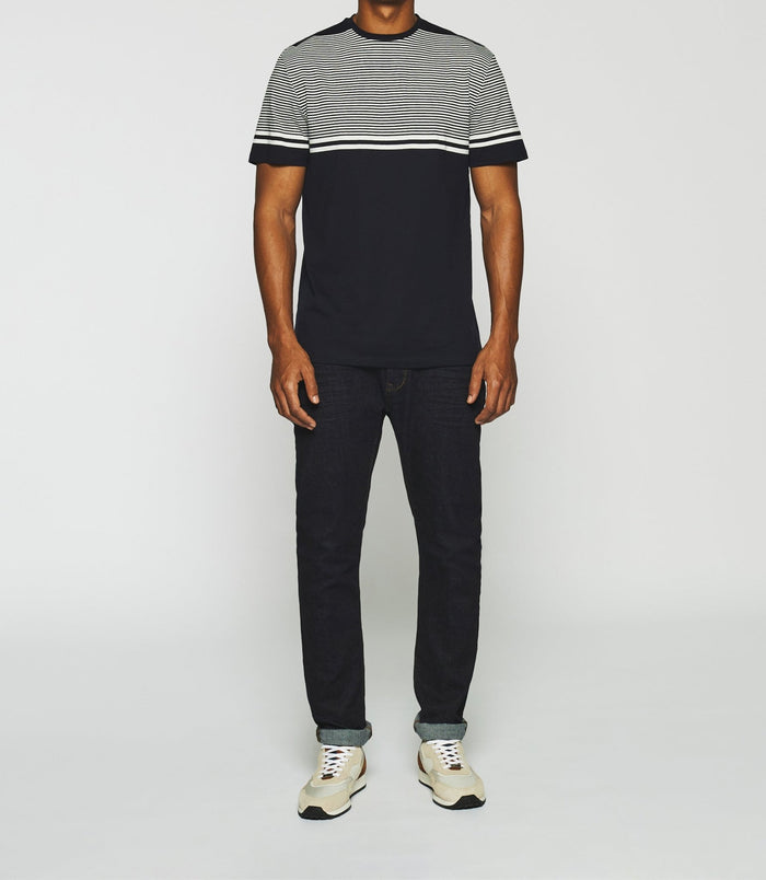 izac T-shirt à rayures marine et blanc GORDIE