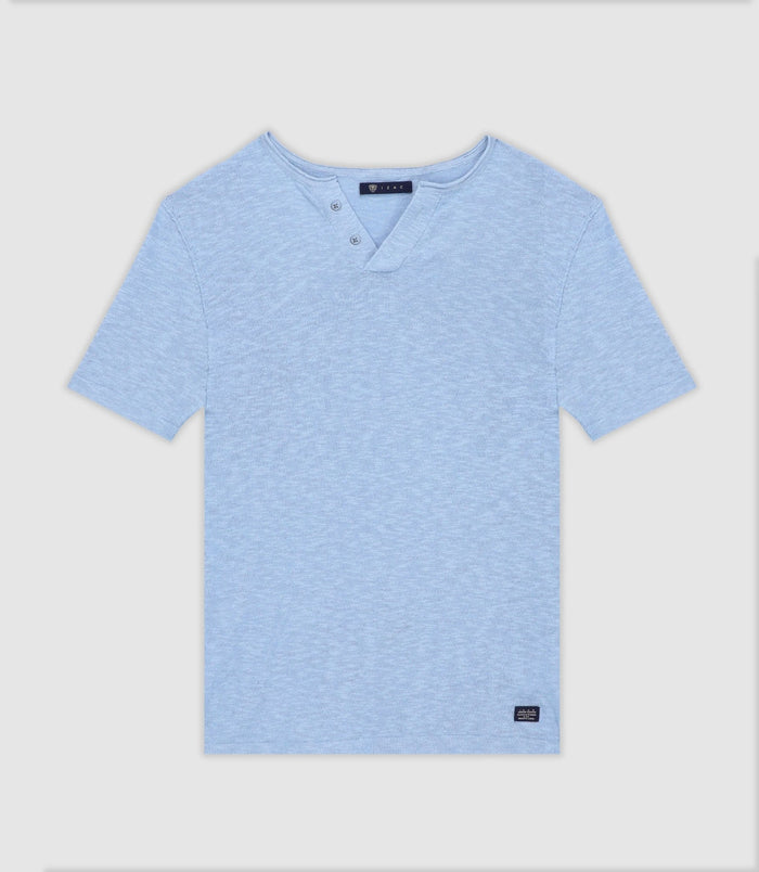 izac T-shirt avec lin boutonné ciel