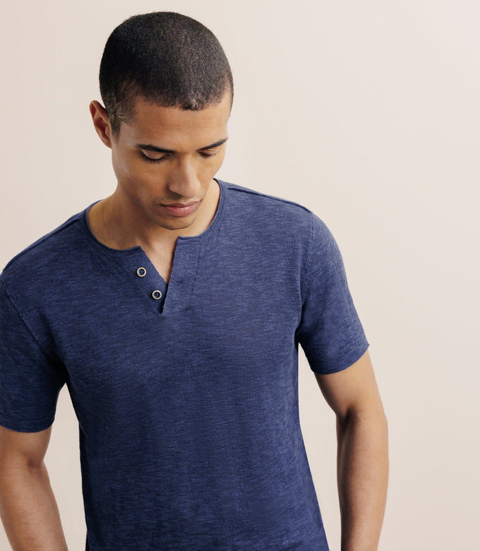 Izac T-shirt Boutonné Marine