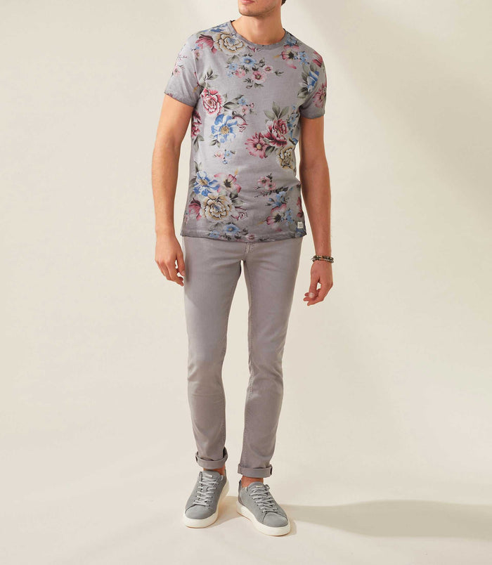 Izac T Shirt Col Rond Imprime Gris-clair "Xuta"