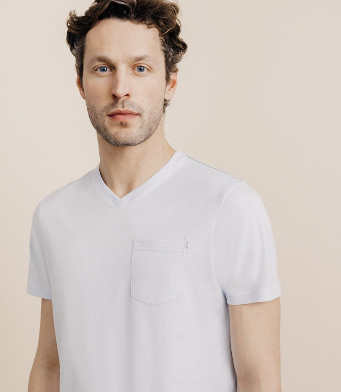 Izac T-shirt Col V Avec Poche Bleu Ciel