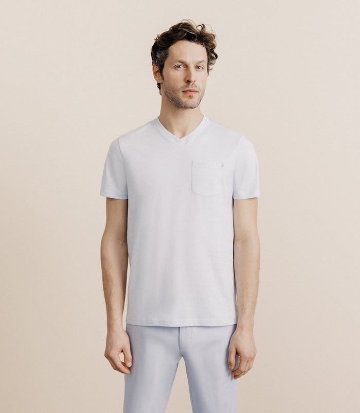 izac T-shirt col V avec poche bleu ciel
