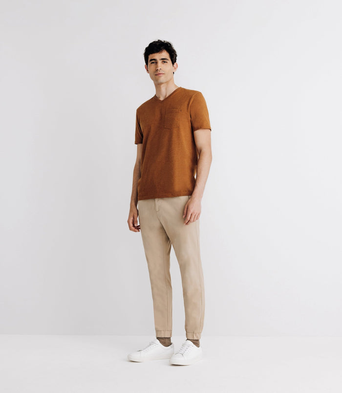 Izac T-shirt Col V Avec Poche Camel