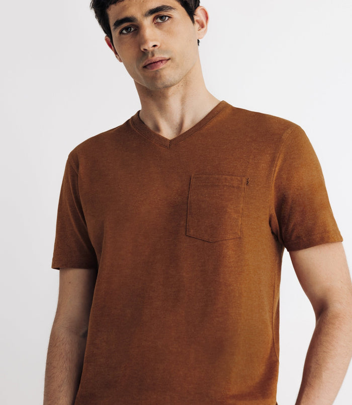 Izac T-shirt Col V Avec Poche Camel