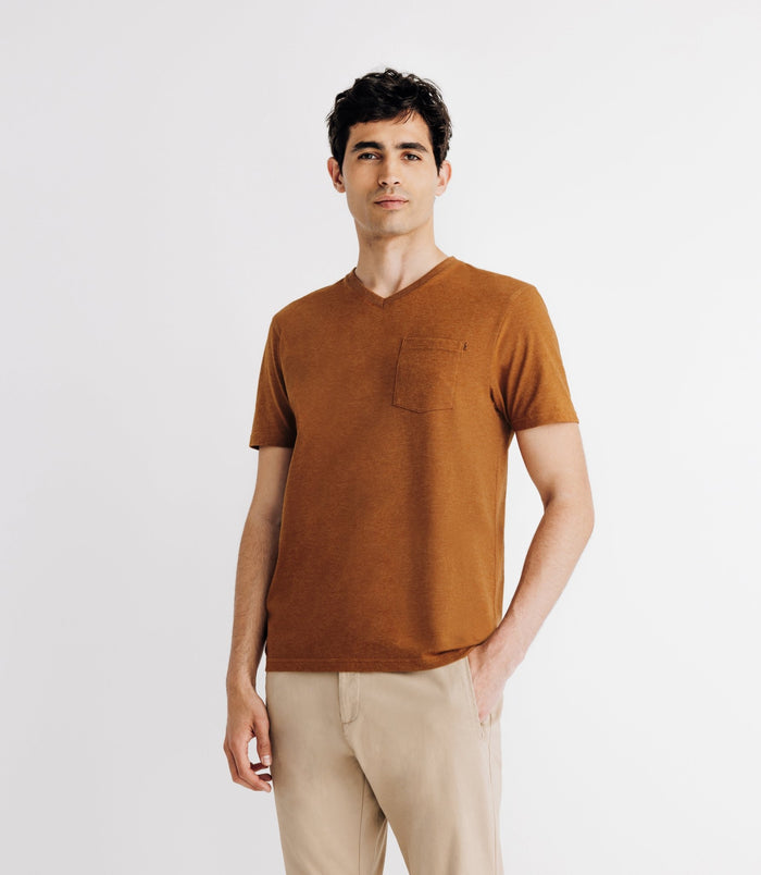 izac T-shirt col V avec poche camel
