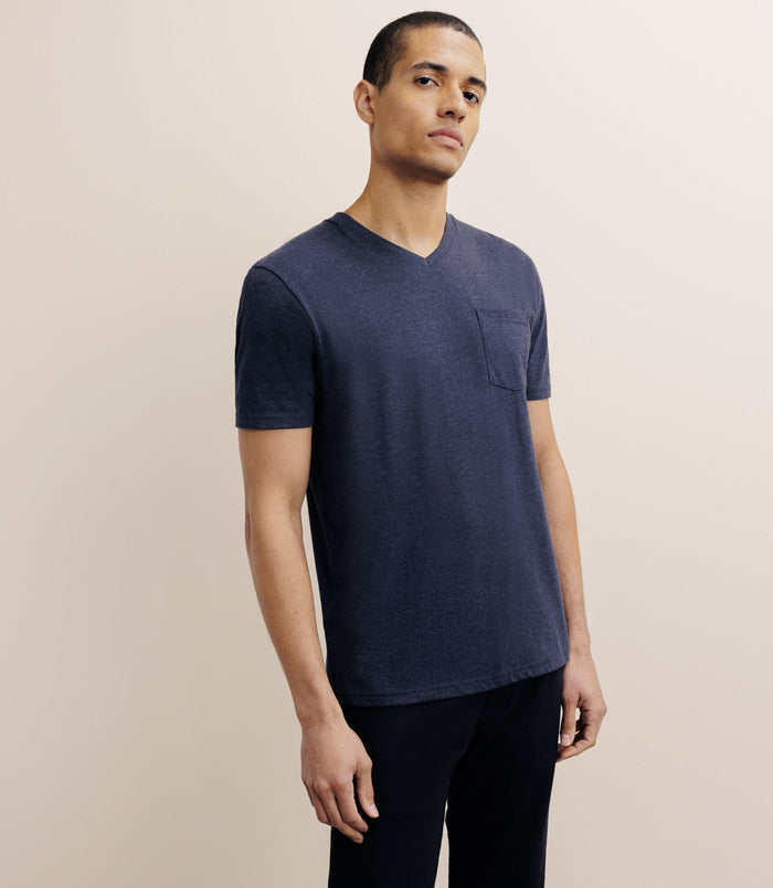 izac T-shirt col V avec poche marine
