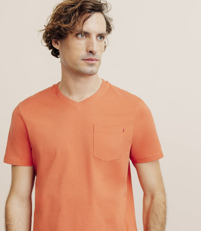 Izac T-shirt Col V Avec Poche Orange