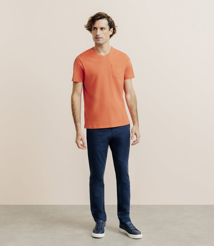 Izac T-shirt Col V Avec Poche Orange