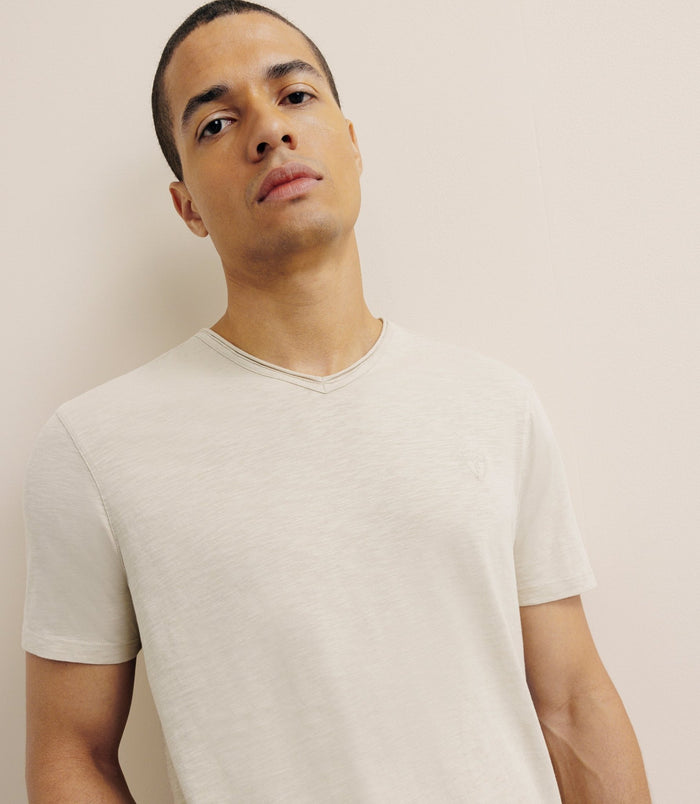 Izac T-shirt Col V Beige