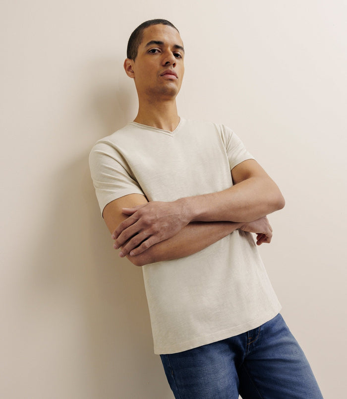 izac T-shirt col V beige