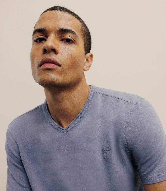 Izac T-shirt Col V Bleu Gris