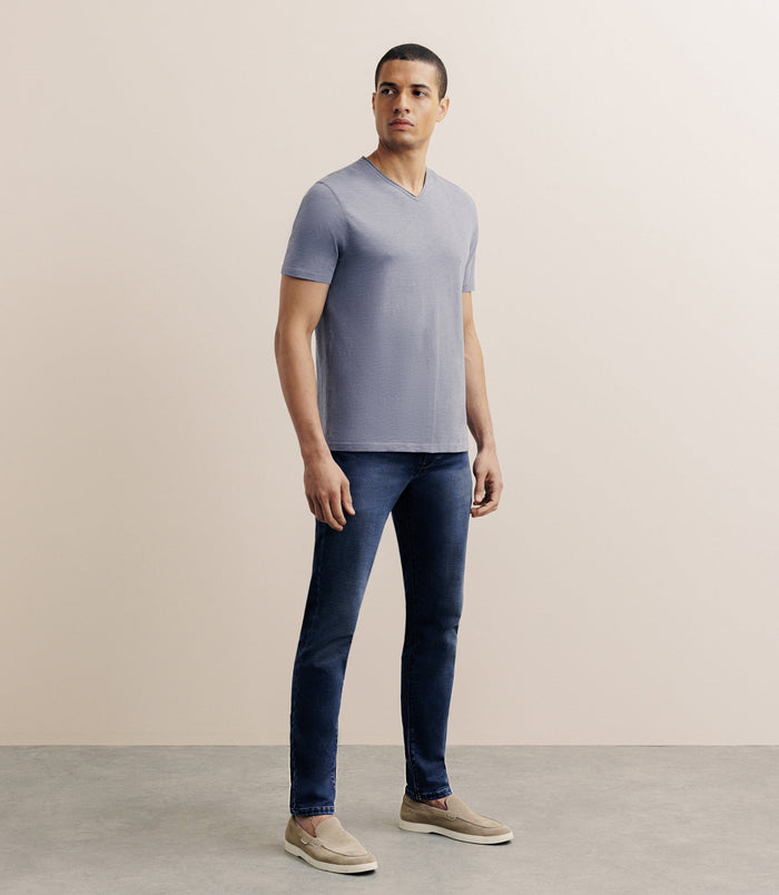 Izac T-shirt Col V Bleu Gris