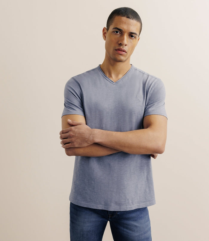 izac T-shirt col V bleu gris