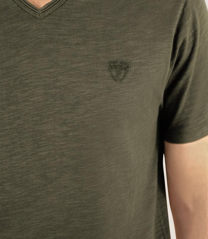 Izac T-shirt Col V Kaki