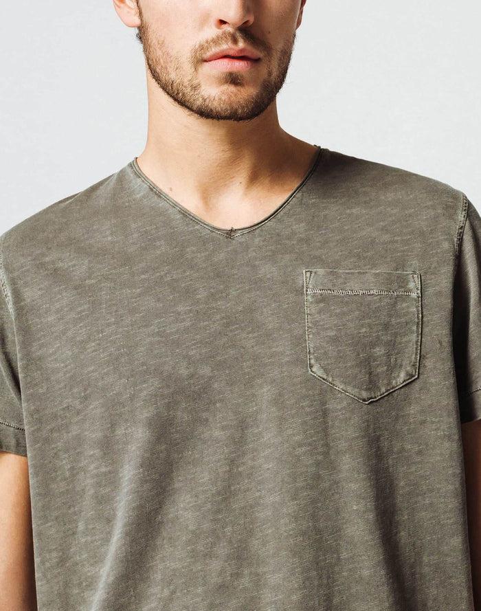 Izac T-Shirt Col V Kaki