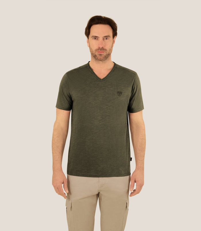 izac T-shirt col V kaki