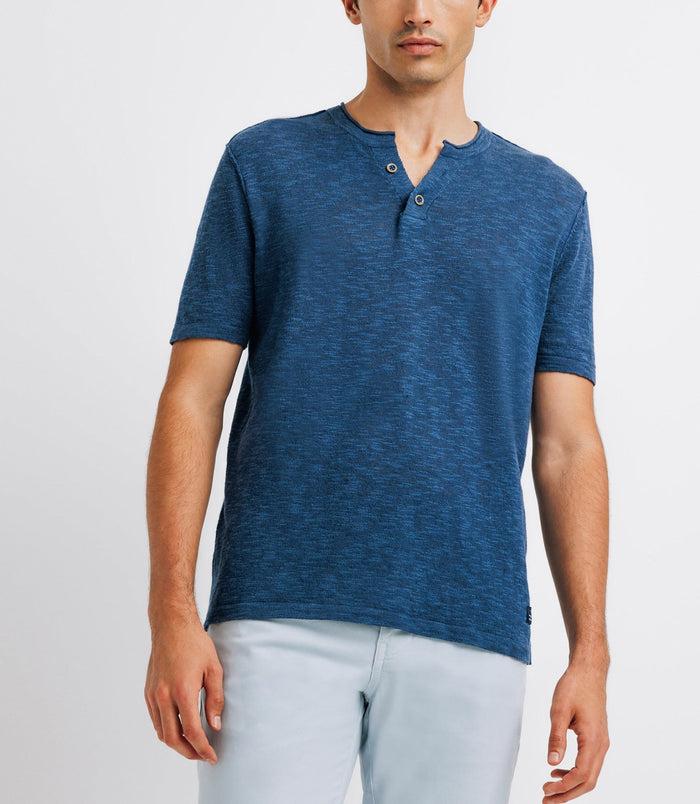 Izac T-shirt En Lin Col Boutonné Marine