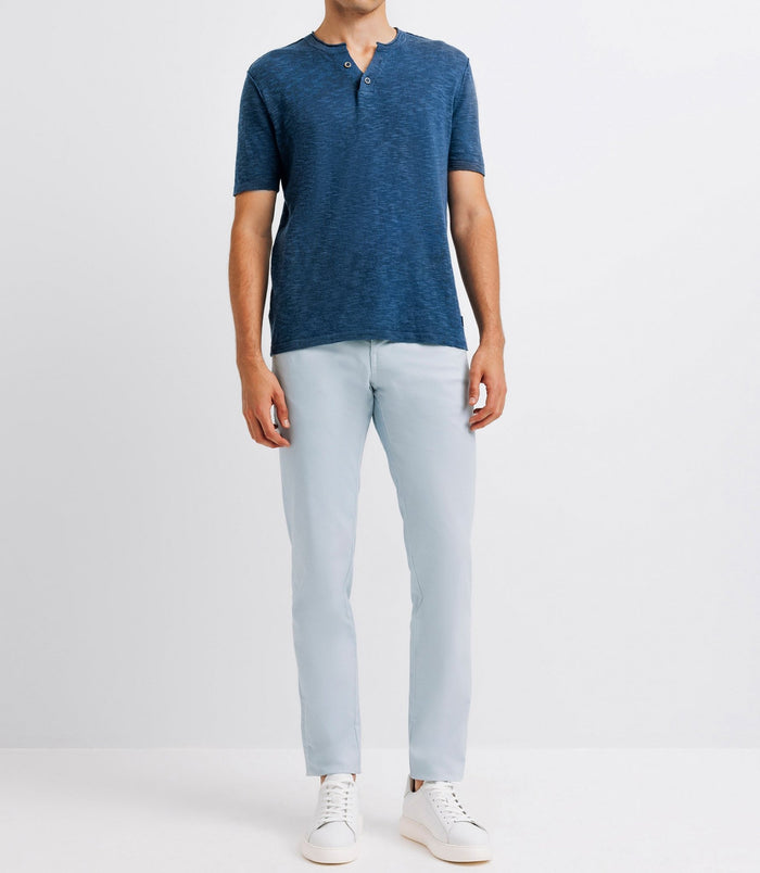 izac T-shirt en lin col boutonné marine