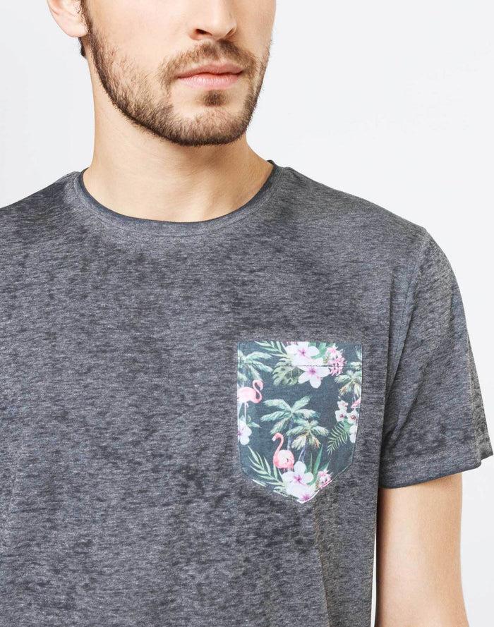 Izac T-shirt Gris Poche à Motif