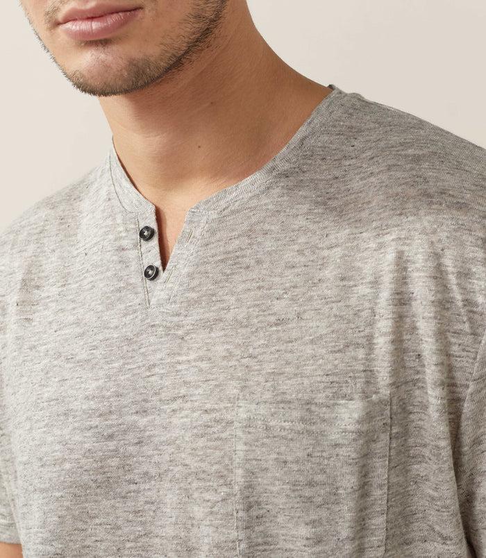 Izac T-shirt Lin Gris Clair Col Tunisien "Roger"