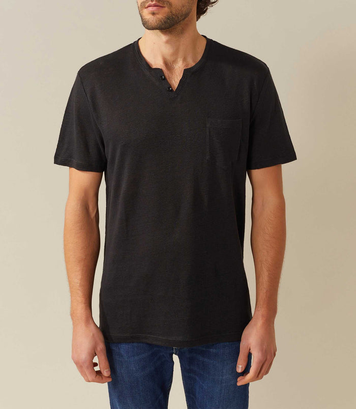 Izac T-shirt Lin Noir Col Tunisien "Roger"