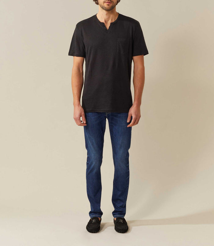 izac T-shirt lin noir col tunisien "Roger"