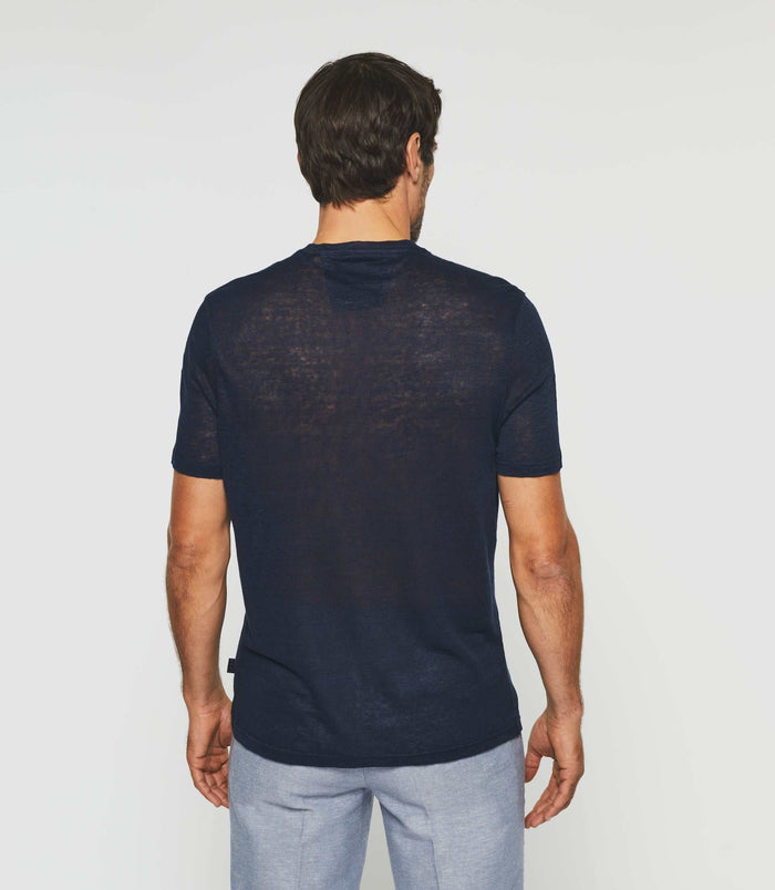 Izac T-shirt Manches Courtes En Lin Marine "Gianni"