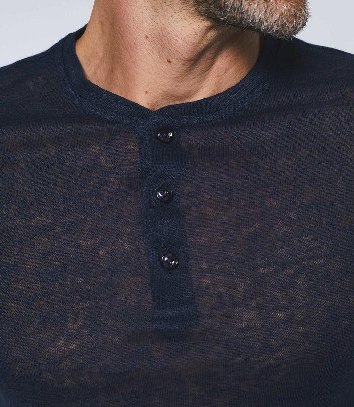 izac T-shirt manches courtes en lin marine "Gianni"
