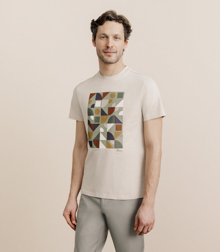 izac T-shirt print manches courtes beige