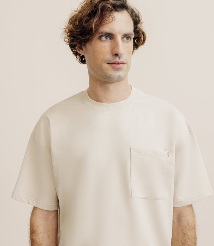 Izac T-shirt Uni Oversize Col Rond Beige