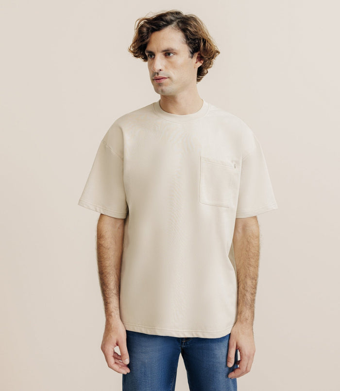 izac T-shirt uni oversize col rond beige