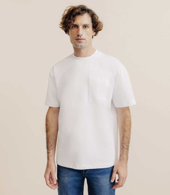 izac T-shirt uni oversize col rond blanc