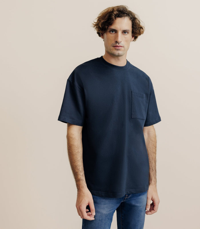 izac T-shirt uni oversize col rond marine