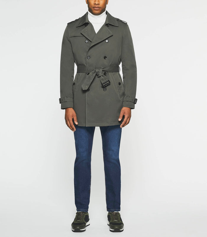 izac Trench croisé en coton kaki foncé IDANO