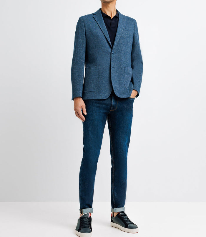 izac Veste casual maille piquée bleu indigo