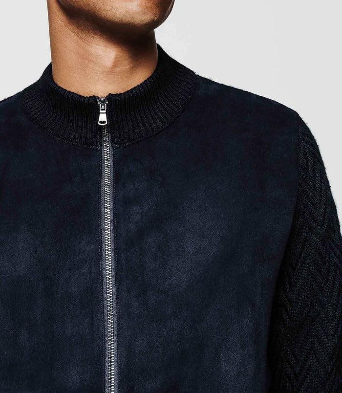 Izac Veste Maille Et Suédé Marine