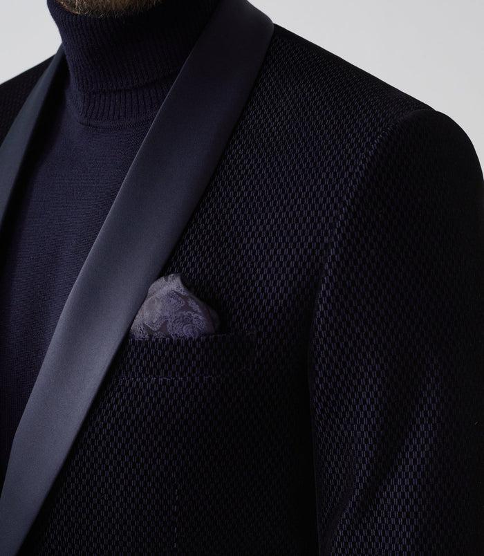 Izac Veste Velours Col Châle Satin Marine "Voltige"