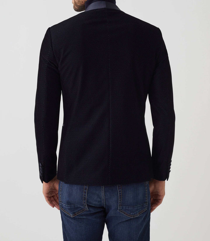 Izac Veste Velours Col Châle Satin Marine "Voltige"