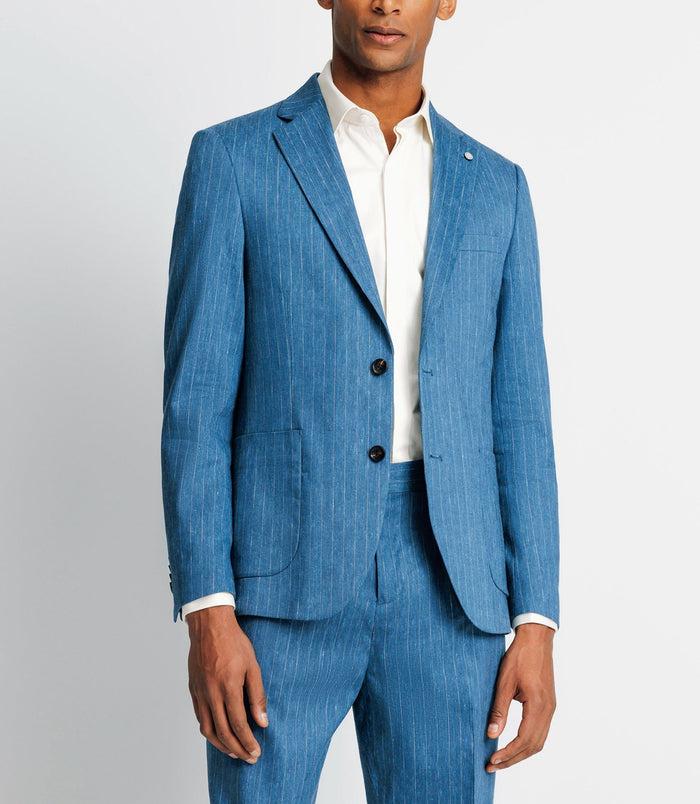 Izac Veste Ville Rayée En Lin Bleu Indigo
