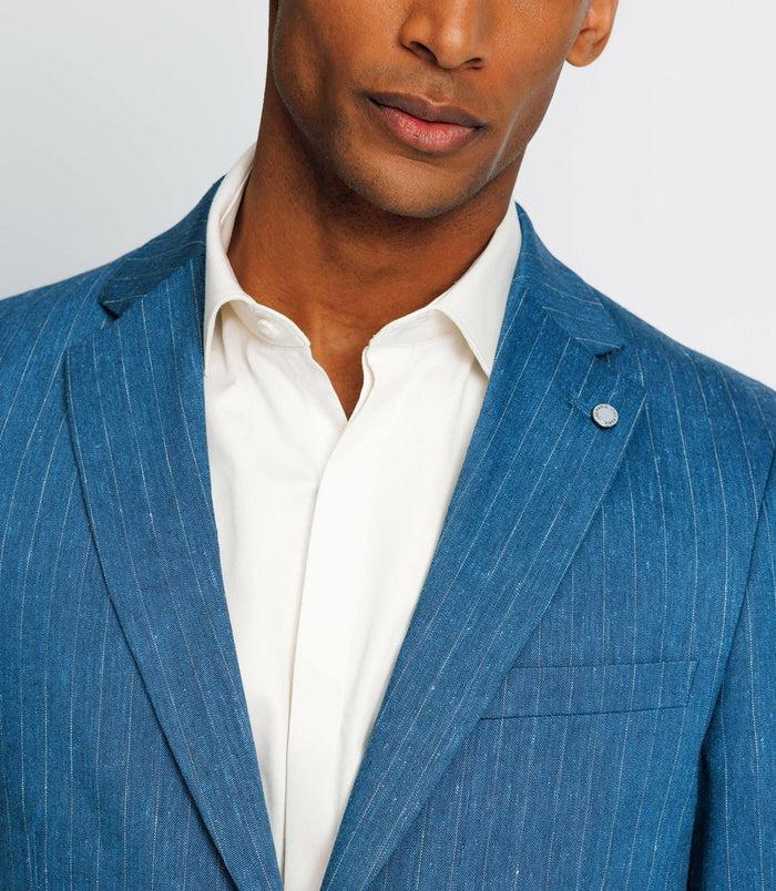 Izac Veste Ville Rayée En Lin Bleu Indigo
