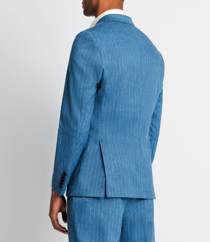 Izac Veste Ville Rayée En Lin Bleu Indigo
