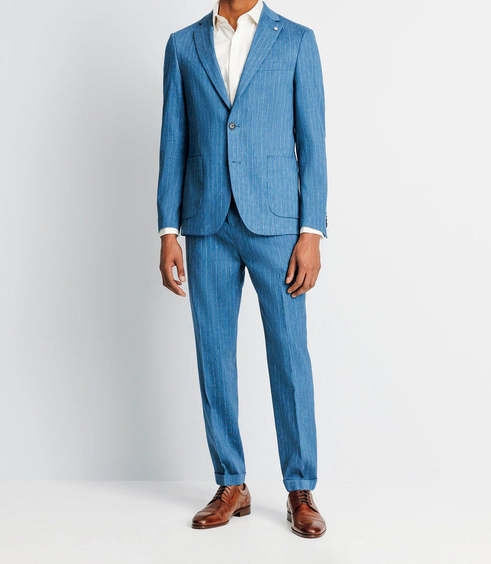 izac Veste ville rayée en lin bleu indigo