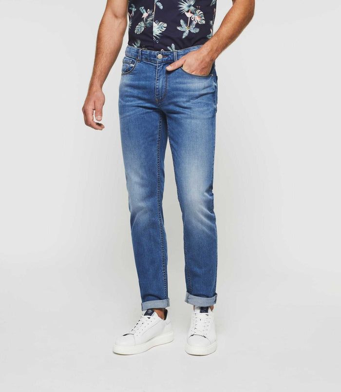 izac Jean slim délavé en coton recyclé bleu moyen "Toride"