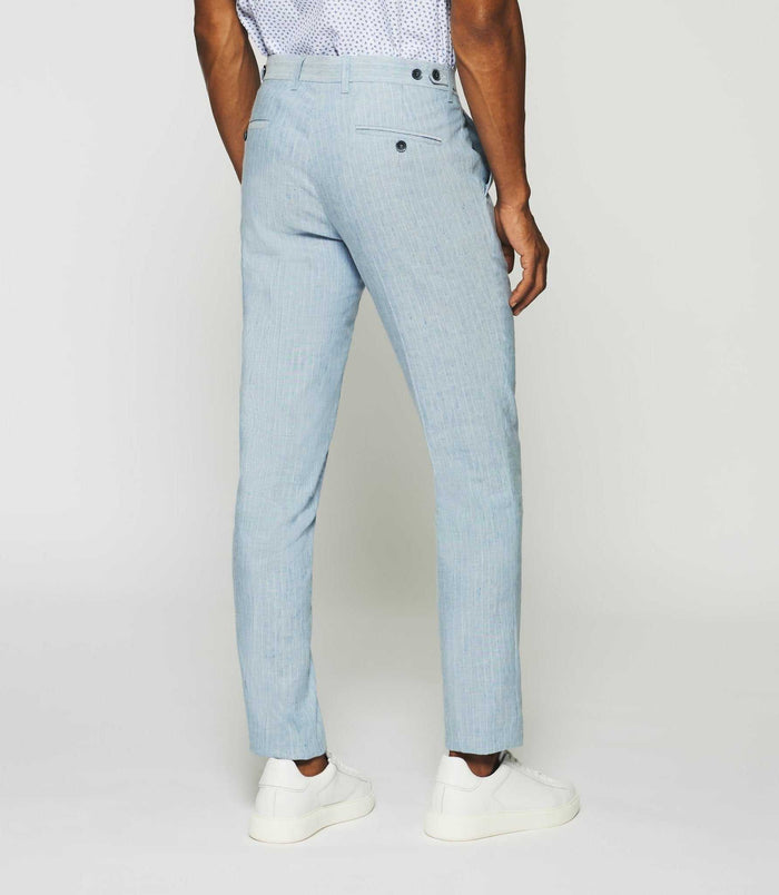 Izac Pantalon Chino à Rayures En Lin Bleu Ciel PLAISANCE