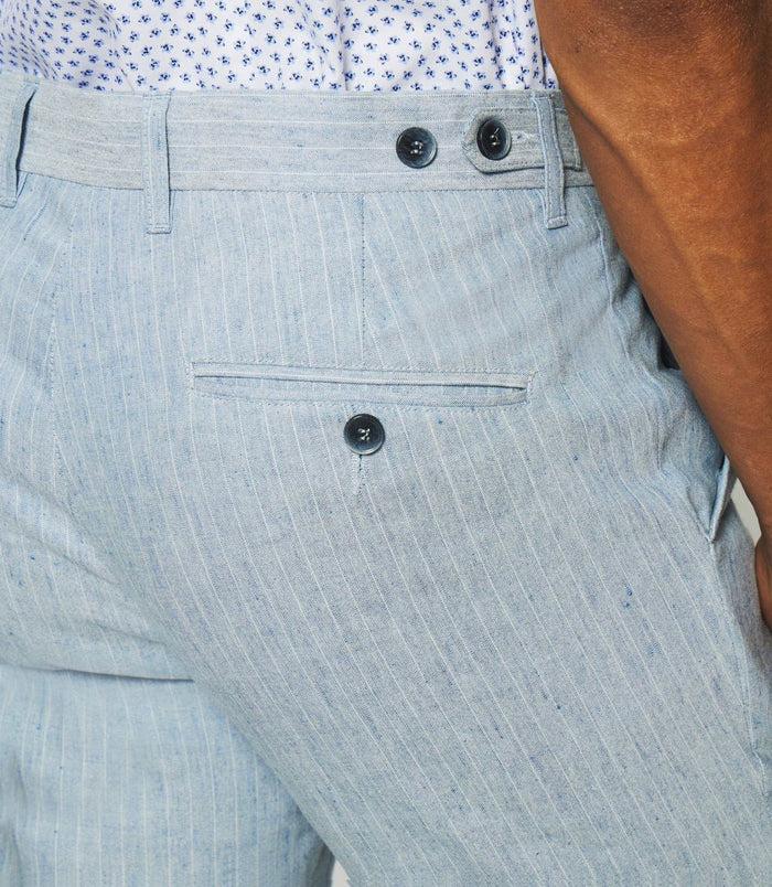 Izac Pantalon Chino à Rayures En Lin Bleu Ciel PLAISANCE