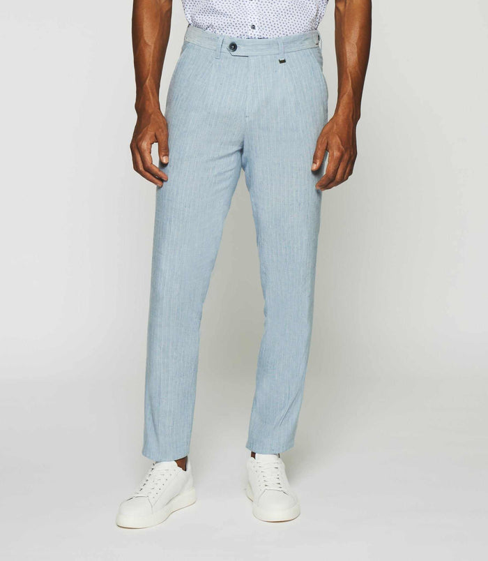 izac Pantalon chino à rayures en lin bleu ciel PLAISANCE
