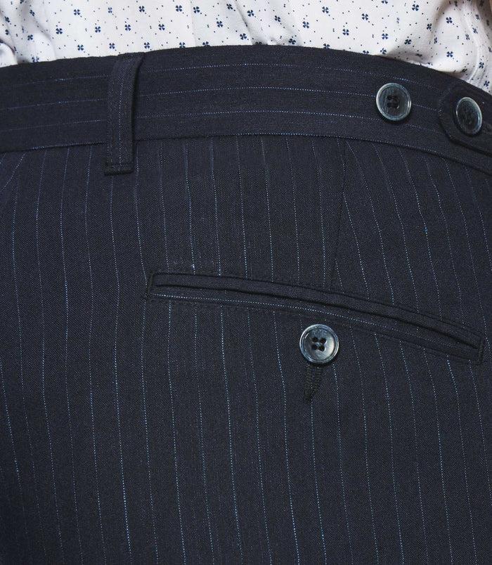 Izac Pantalon Chino à Rayures En Lin Bleu Marine PLAISANCE