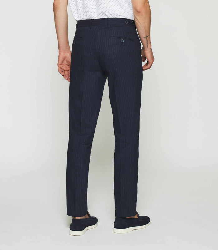 Izac Pantalon Chino à Rayures En Lin Bleu Marine PLAISANCE