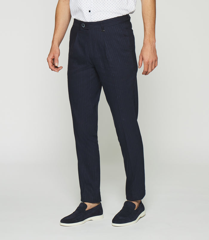 izac Pantalon chino à rayures en lin bleu marine PLAISANCE