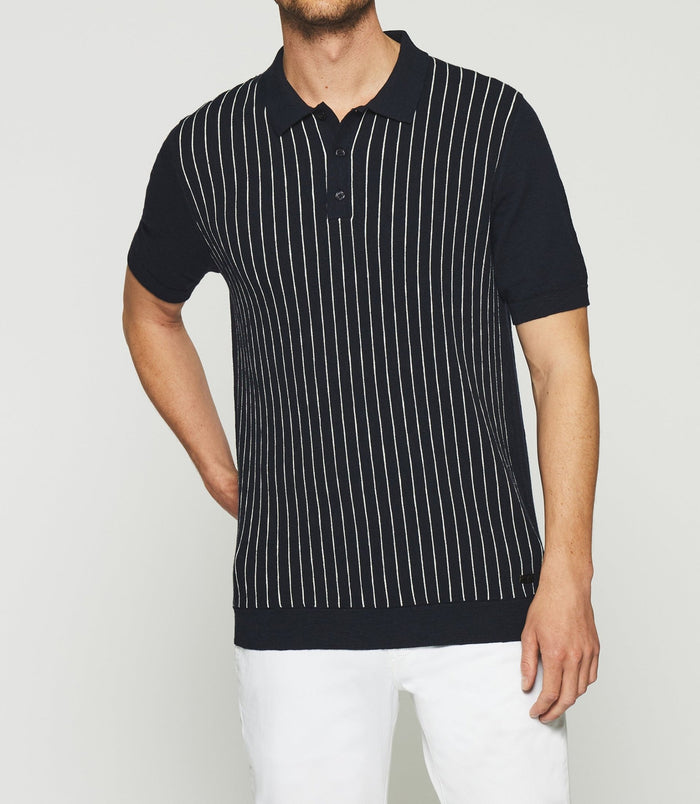 Izac Polo à Rayures En Maille Marine Et écru GIANNI